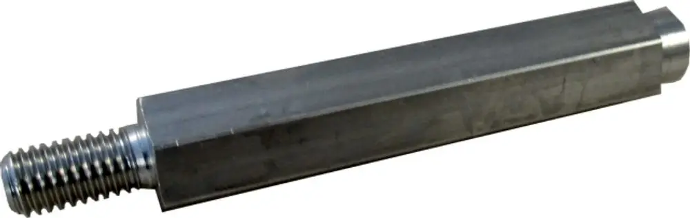 Distanzbolzen aus Metall mit einer geraden, zylindrischen Form und einem gewellten Ende. Er wird für Wolf Produkte verwendet und hat eine aufgedrehte Struktur für eine stabile Befestigung.